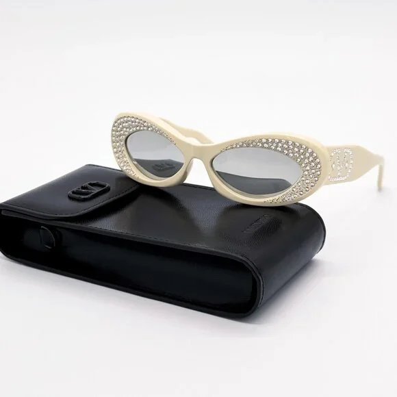NEW VALENTINO SUNGLASSES VLS-178E IVORY/BLUE OVAL WOMEN EYEWEAR display picture 2